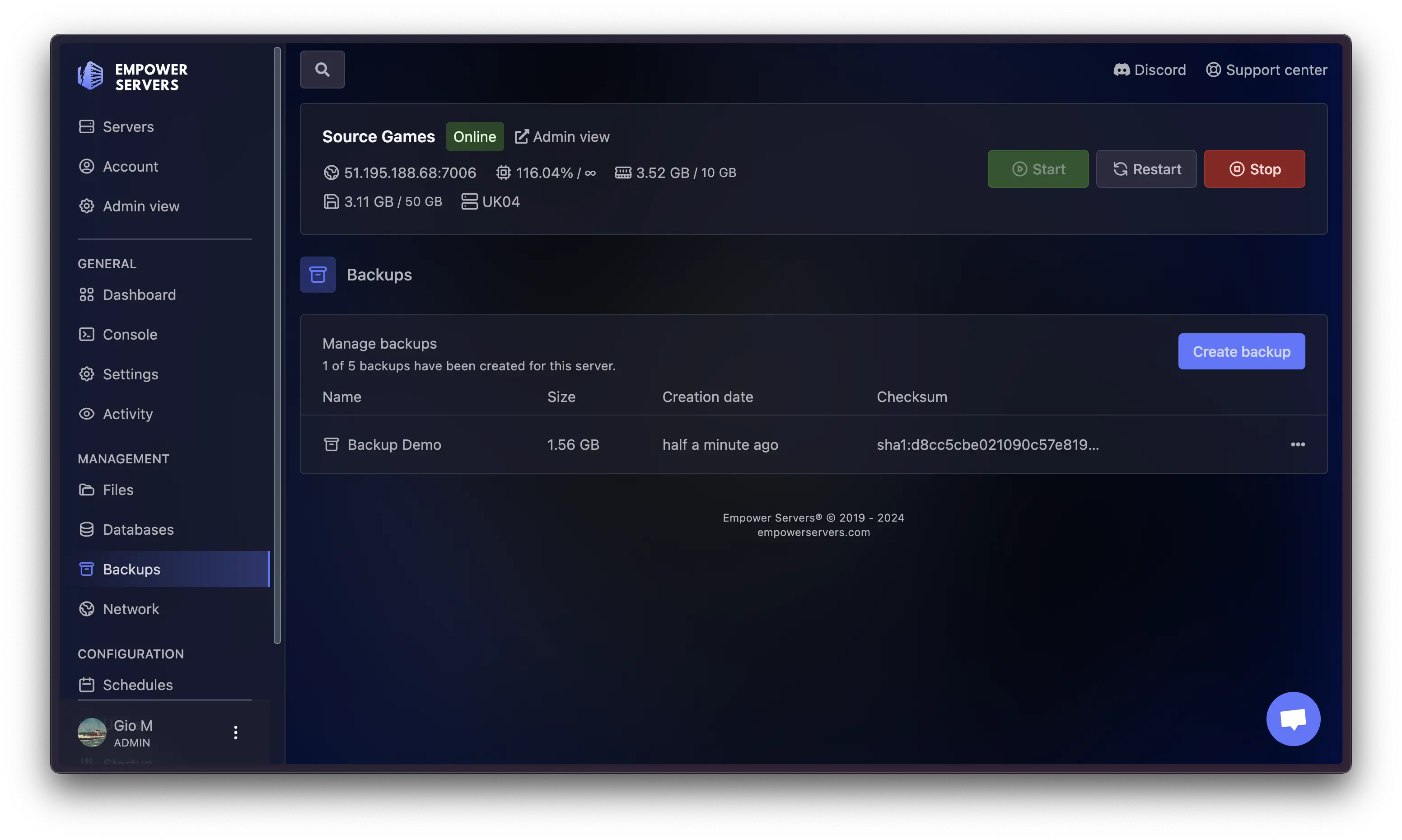 Dedicated Server Backups